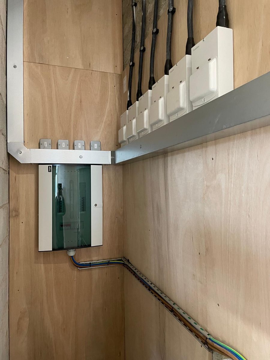 Finished consumer unit with metal trunking